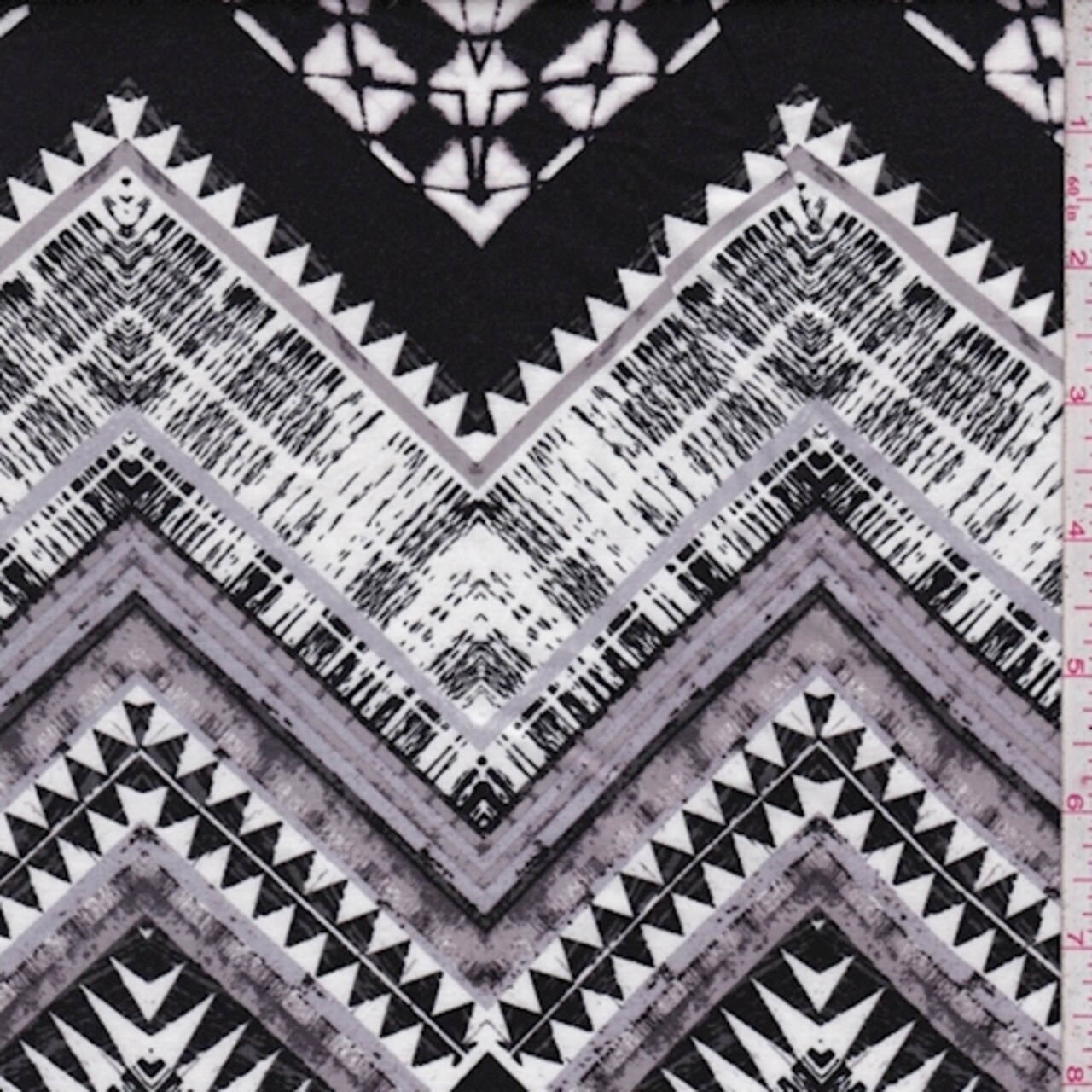 Black/Lavender/White Tribal Chevron Rayon Challis Fabric By the Yard